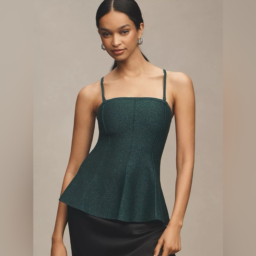 NWT Pilcro and the Letterpress Anthropologie Hourglass Green Sparkly Tank Top S